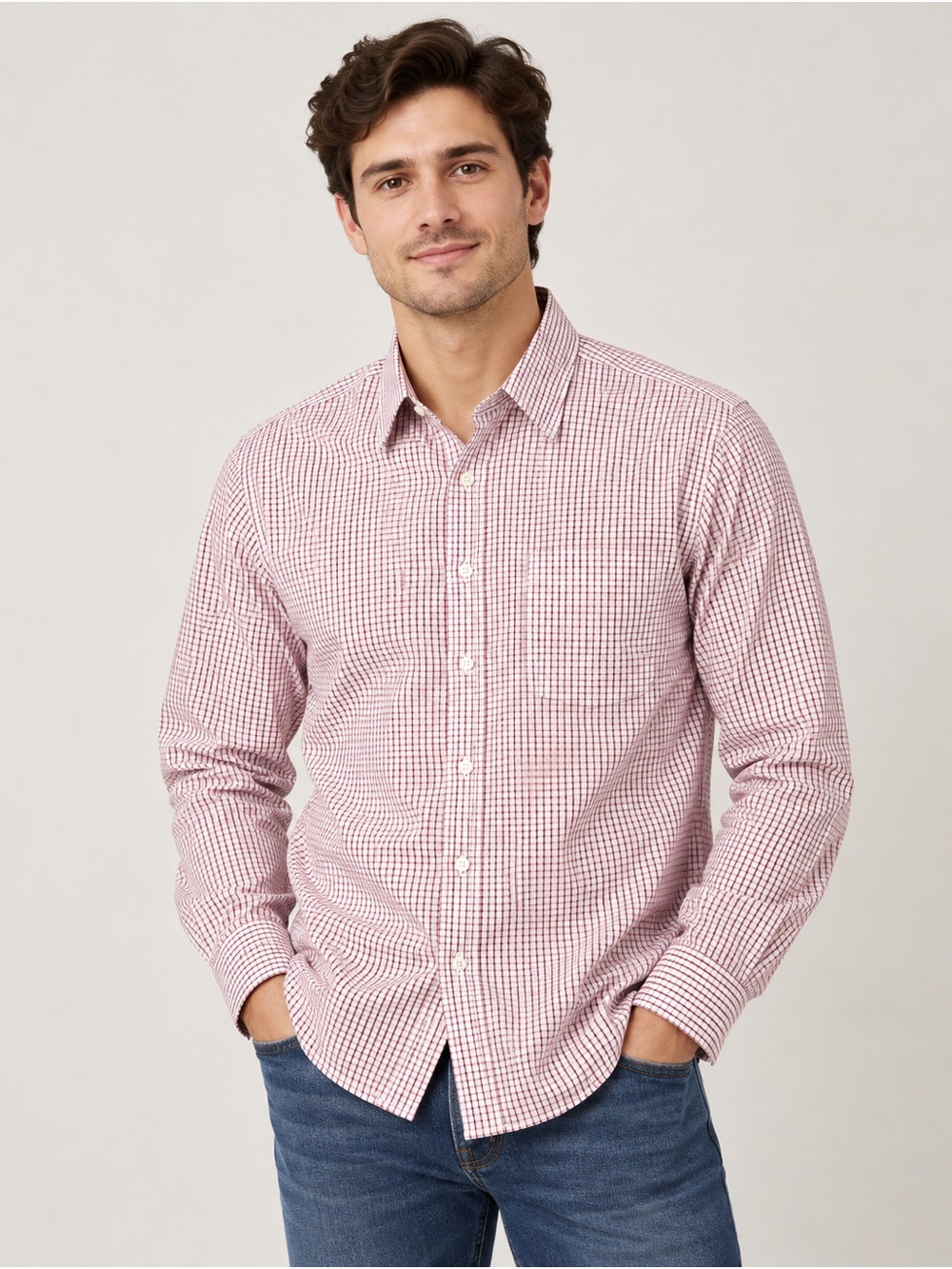 Brooks Brothers Red and White Gingham Button-Down Shirt Non- Iron 16 1/2- 32/33